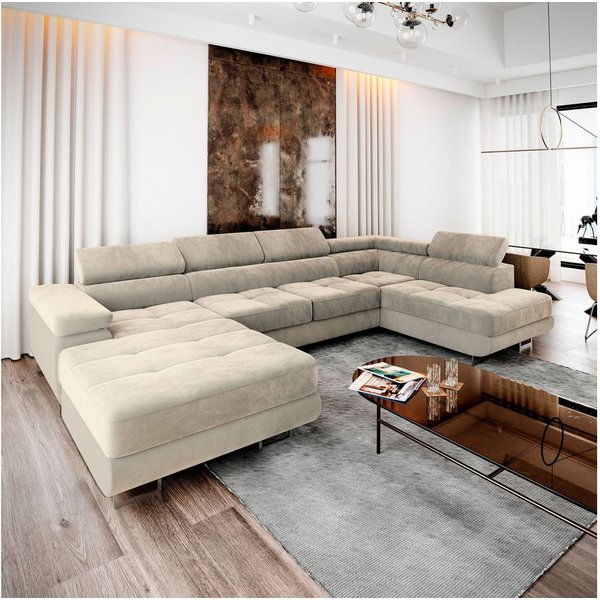 Masseno Ecksofa CASONE mit Schlaffunktion U-Form, Sofa mit Bettkasten