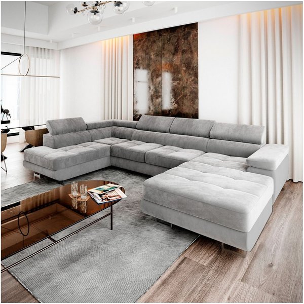 Masseno Ecksofa CASONE mit Schlaffunktion U-Form, Sofa mit Bettkasten
