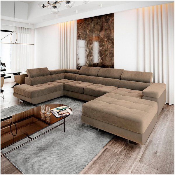Masseno Ecksofa CASONE mit Schlaffunktion U-Form, Sofa mit Bettkasten