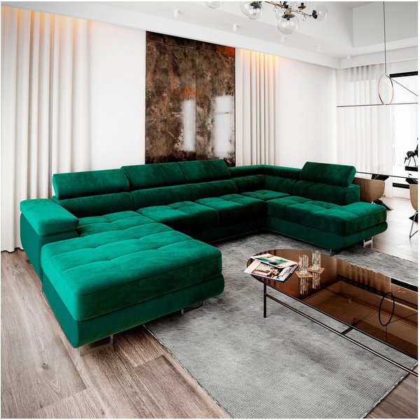 Masseno Ecksofa CASONE mit Schlaffunktion U-Form, Sofa mit Bettkasten