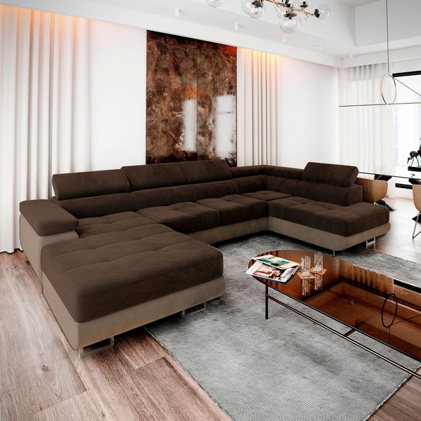 Masseno Ecksofa CASONE mit Schlaffunktion U-Form, Sofa mit Bettkasten