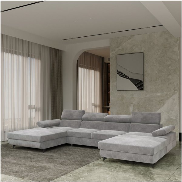Masseno Ecksofa DETTI mit Schlaffunktion U-Form, Sofa mit Bettkasten