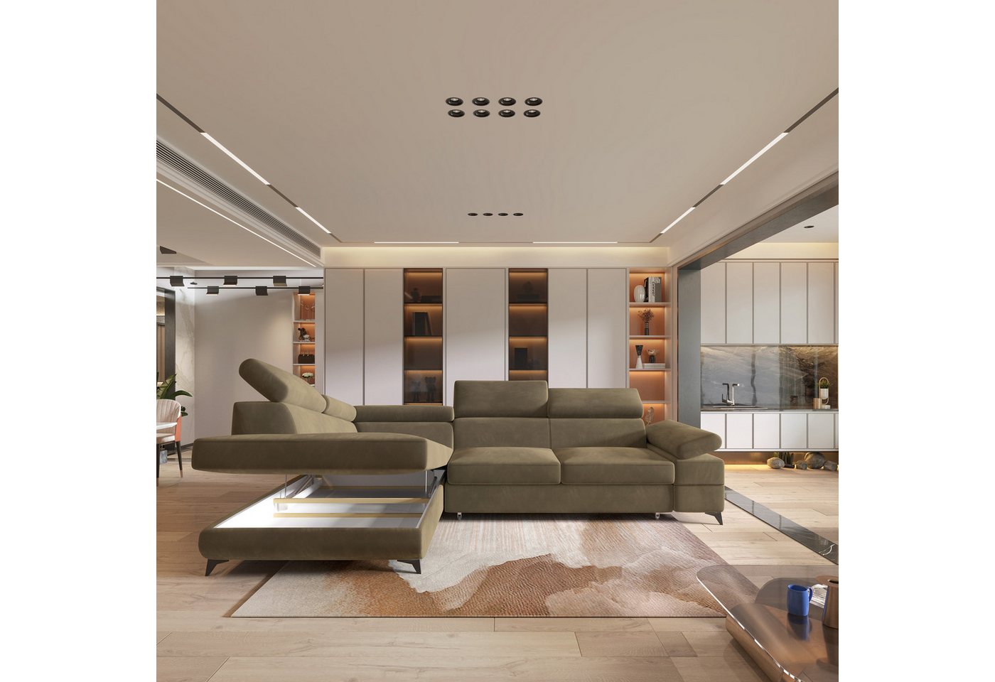 Masseno Ecksofa FAVIEN mit Schlaffunktion L-Form, Sofa mit Bettkasten – Bild 3 von 5