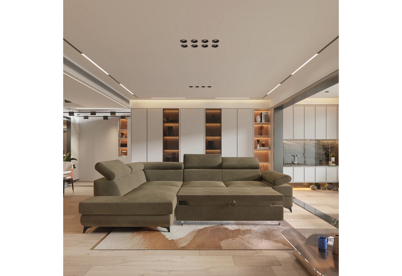 Masseno Ecksofa FAVIEN mit Schlaffunktion L-Form, Sofa mit Bettkasten – Bild 4 von 5