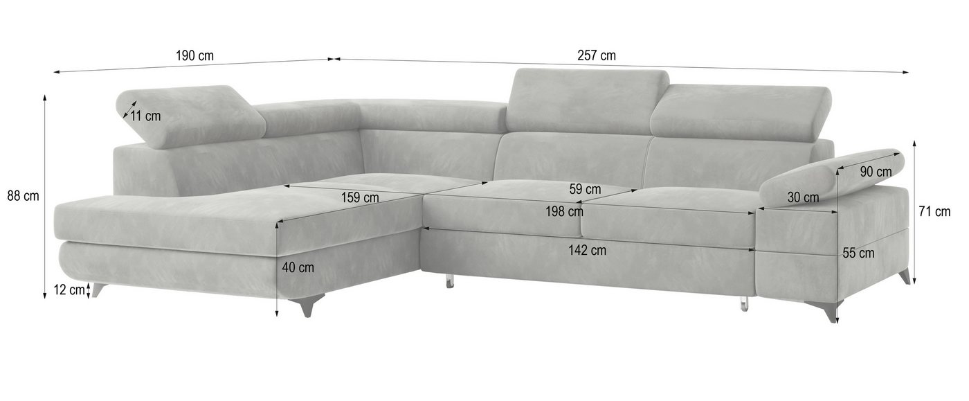 Masseno Ecksofa FAVIEN mit Schlaffunktion L-Form, Sofa mit Bettkasten – Bild 5 von 5