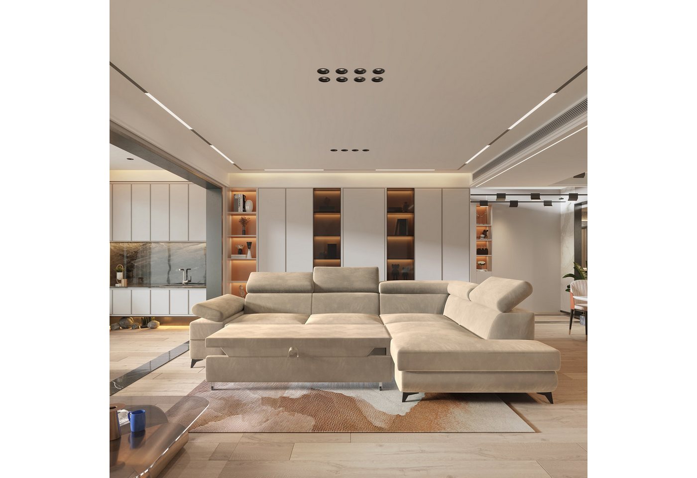 Masseno Ecksofa FAVIEN mit Schlaffunktion L-Form, Sofa mit Bettkasten – Bild 4 von 5