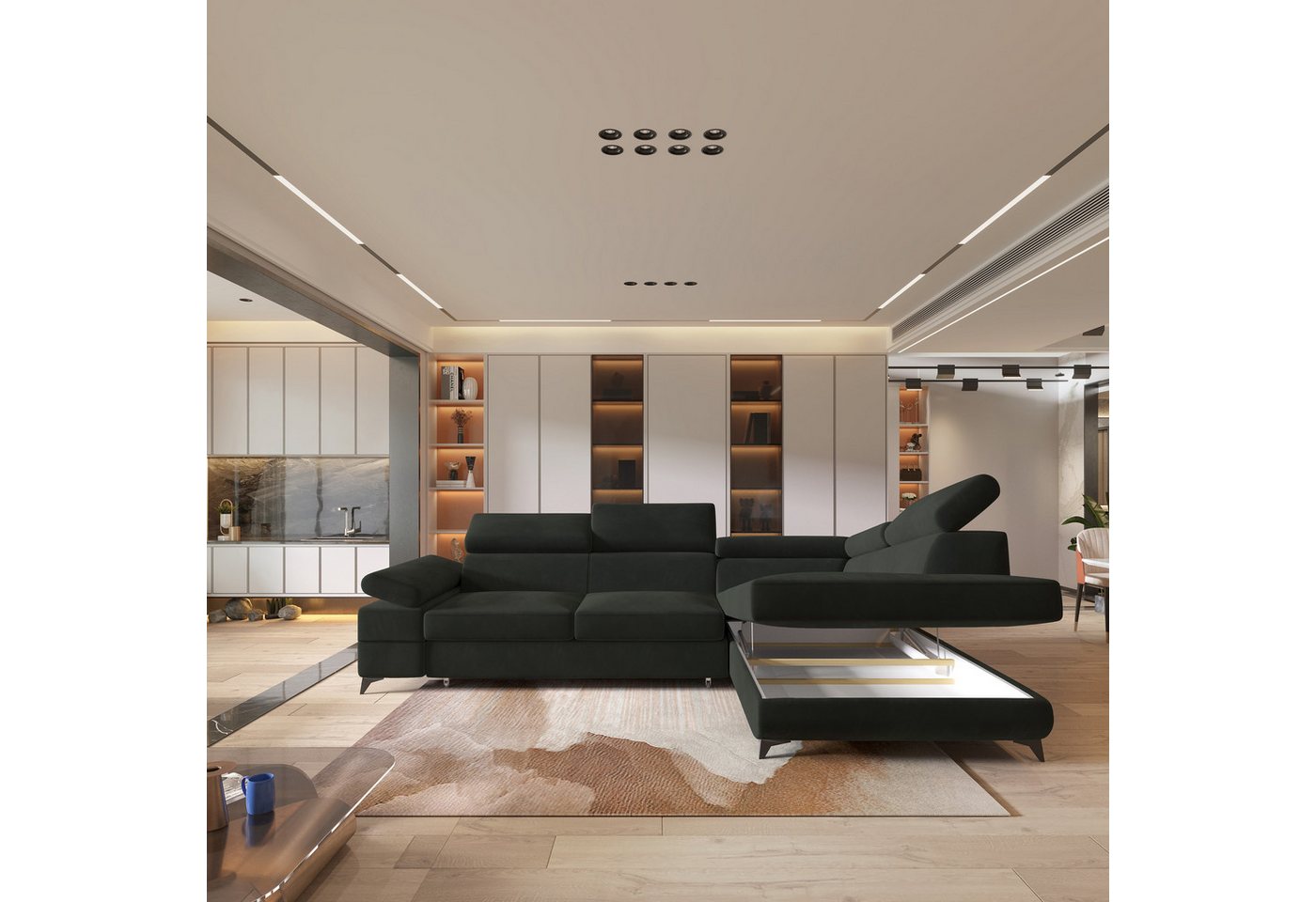 Masseno Ecksofa FAVIEN mit Schlaffunktion L-Form, Sofa mit Bettkasten – Bild 3 von 5