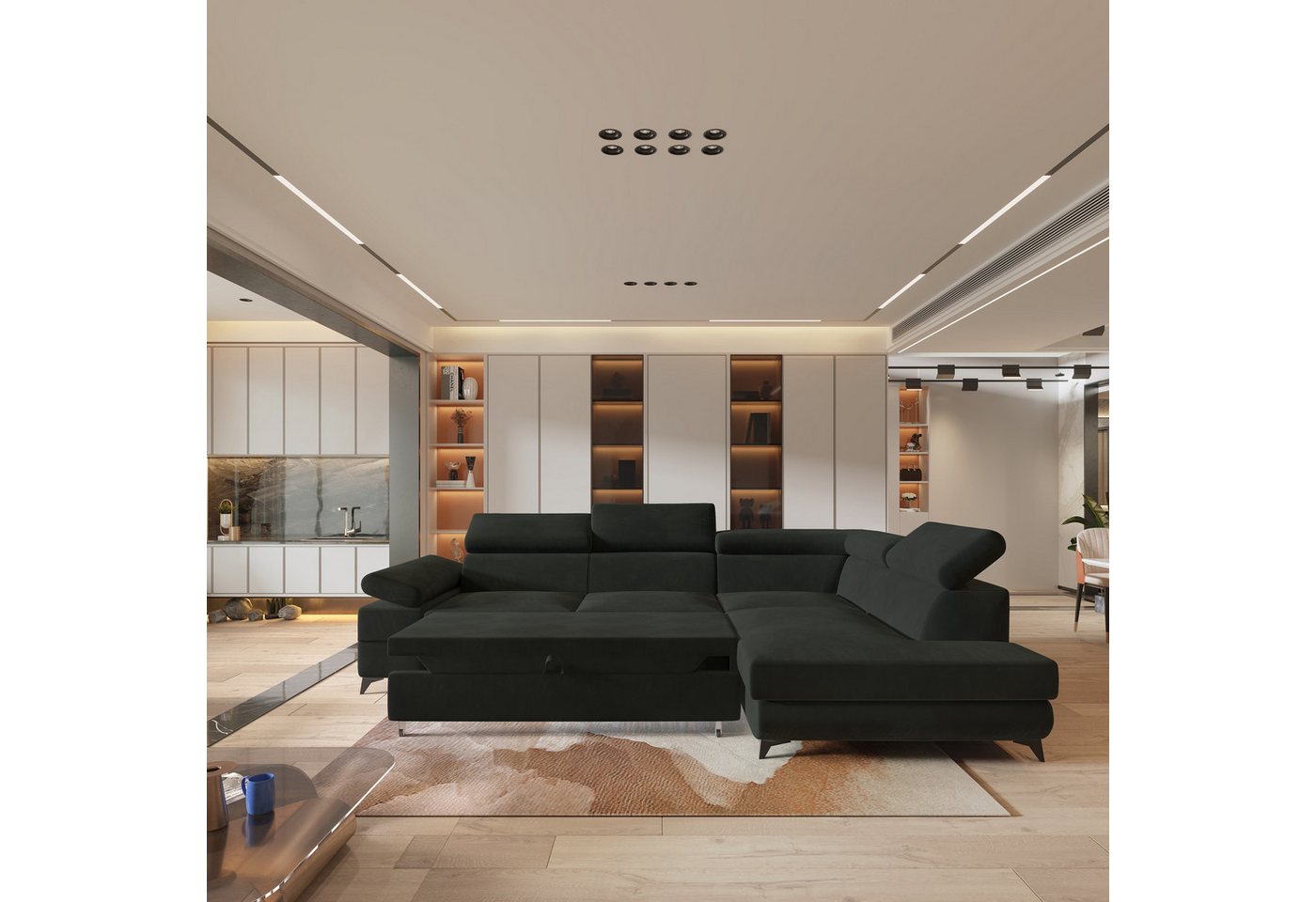 Masseno Ecksofa FAVIEN mit Schlaffunktion L-Form, Sofa mit Bettkasten – Bild 4 von 5