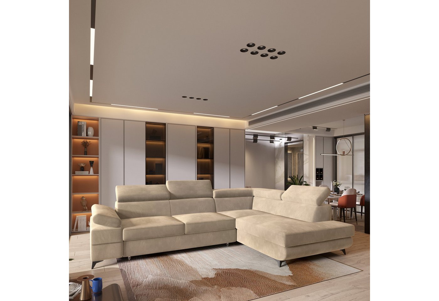 Masseno Ecksofa FAVIEN mit Schlaffunktion L-Form, Sofa mit Bettkasten – Bild 2 von 5
