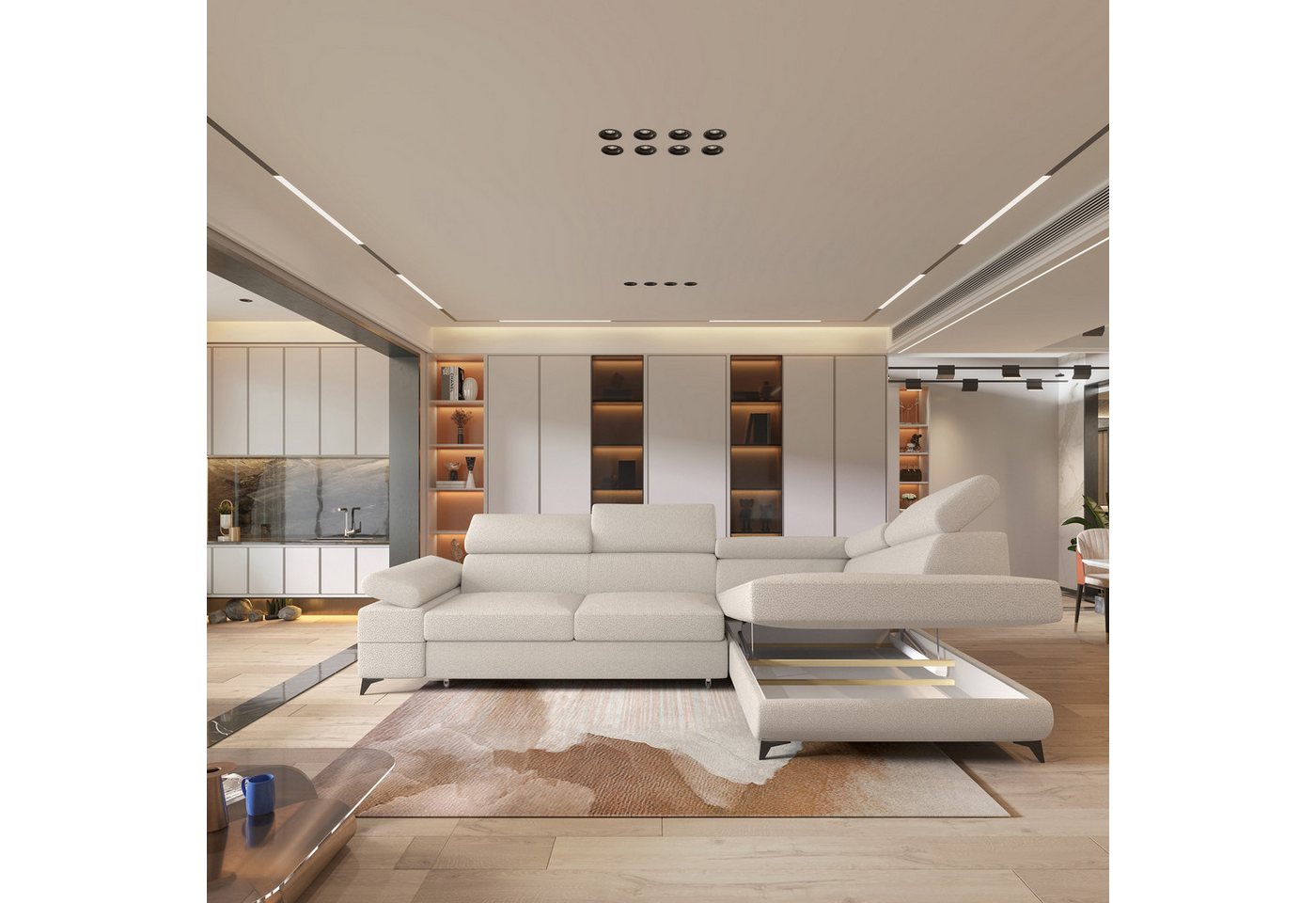 Masseno Ecksofa FAVIEN mit Schlaffunktion L-Form, Sofa mit Bettkasten – Bild 3 von 5