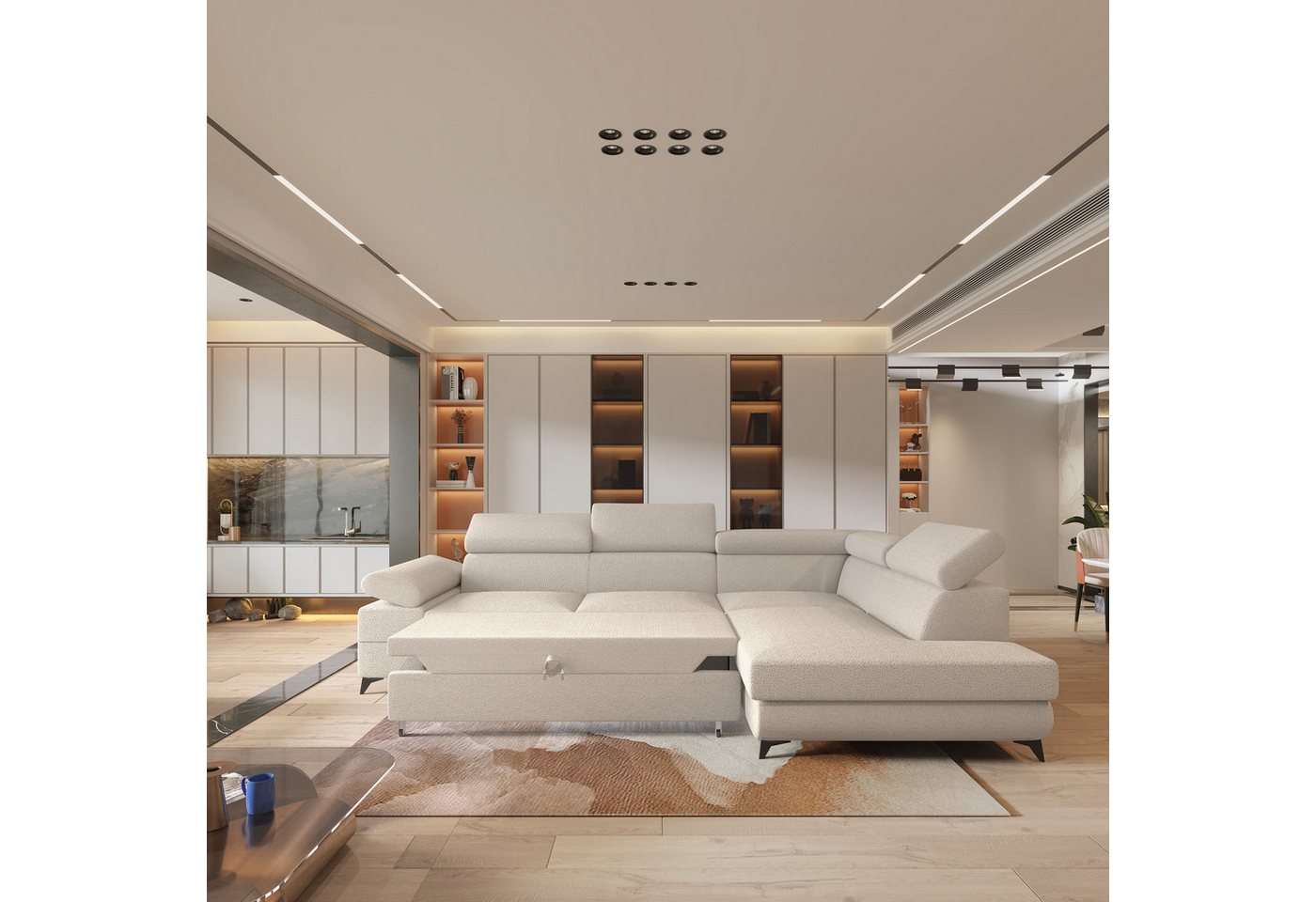 Masseno Ecksofa FAVIEN mit Schlaffunktion L-Form, Sofa mit Bettkasten – Bild 4 von 5