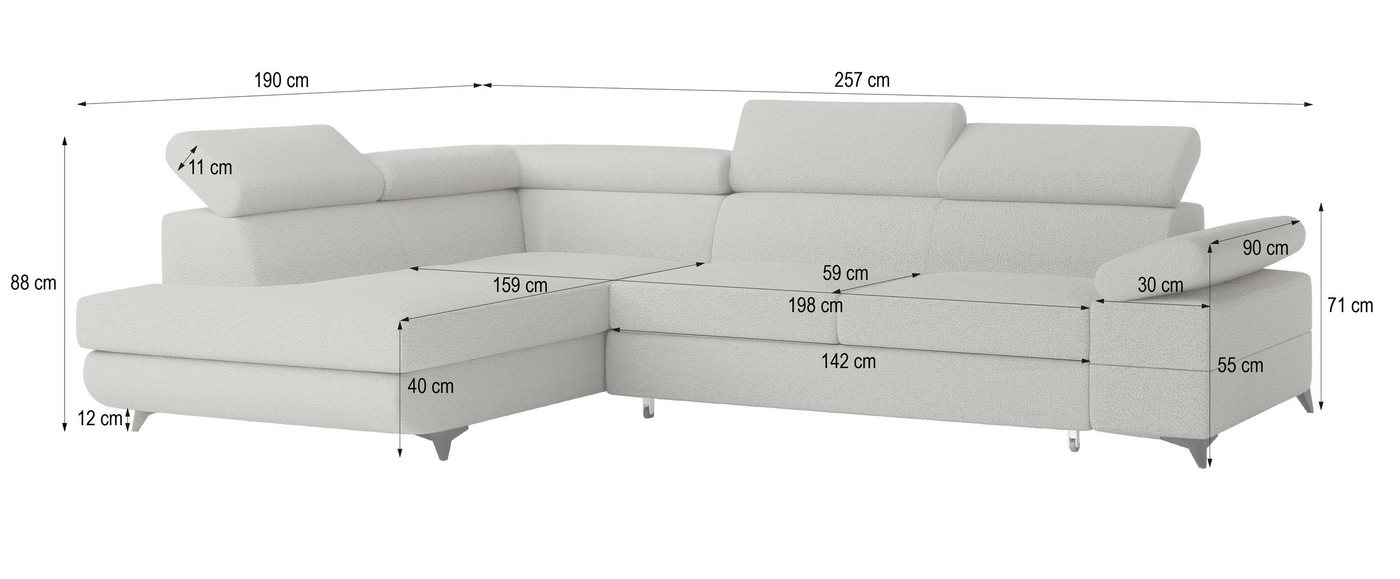 Masseno Ecksofa FAVIEN mit Schlaffunktion L-Form, Sofa mit Bettkasten – Bild 5 von 5