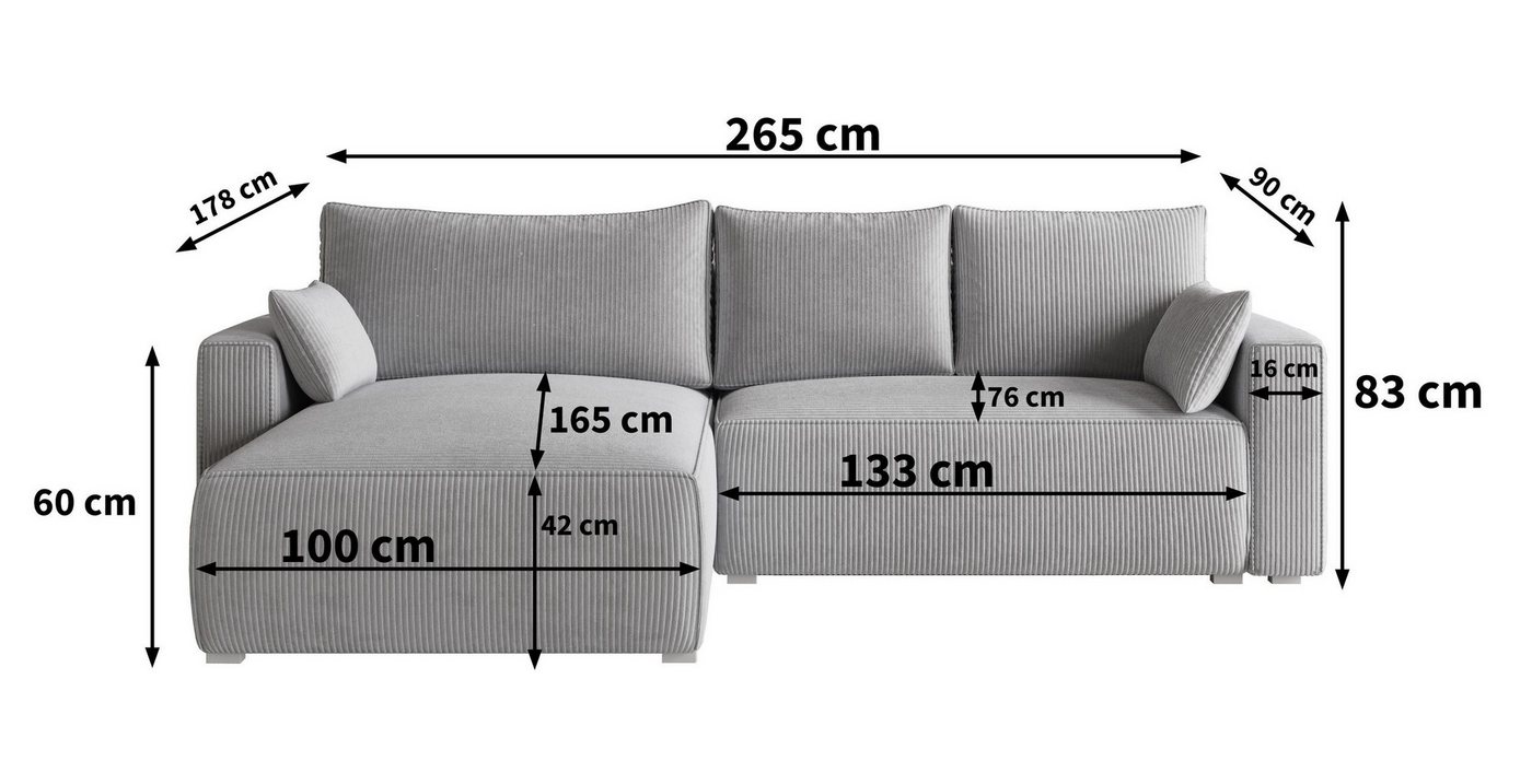 Masseno Ecksofa FORIL mit Schlaffunktion L-Form, Sofa mit Bettkasten – Bild 5 von 5