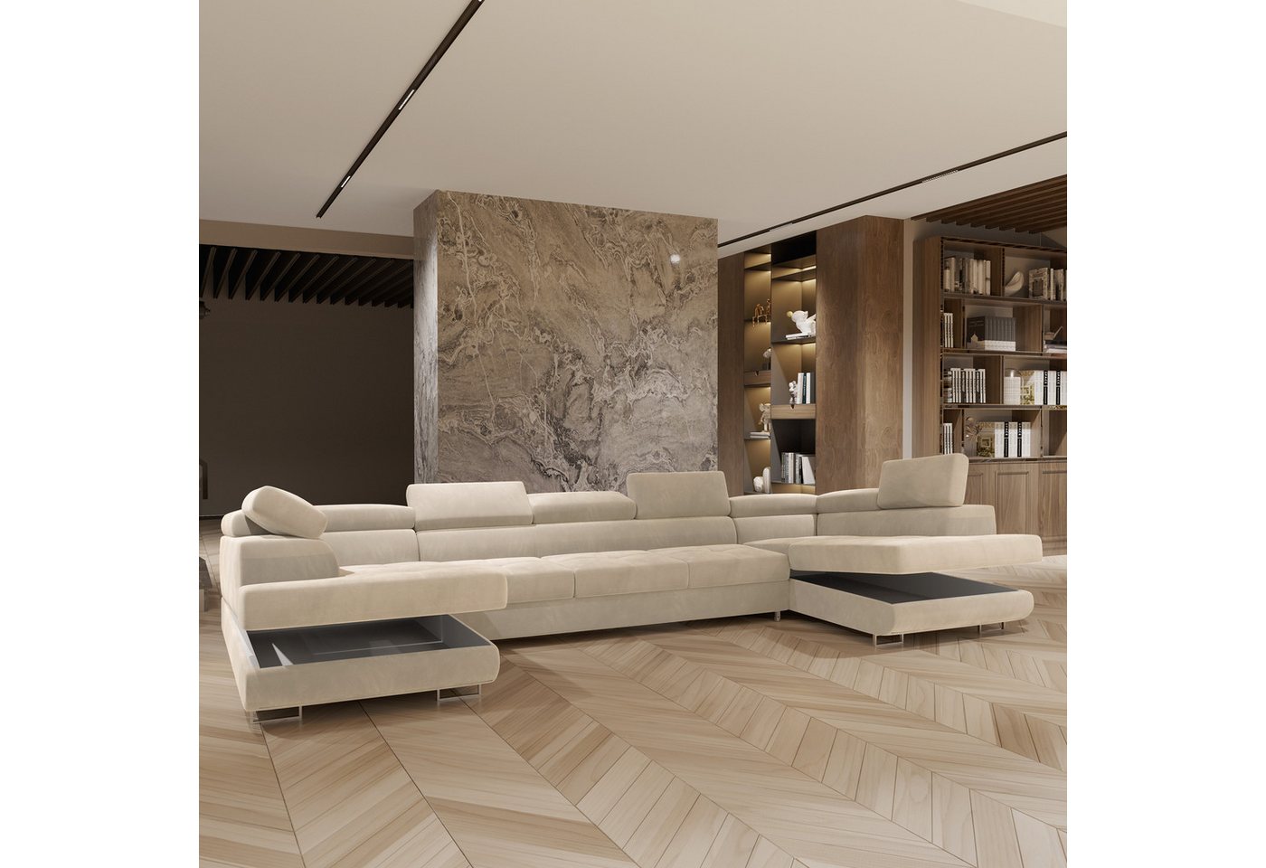 Masseno Ecksofa ISOLANO mit Schlaffunktion U-Form, Sofa mit Bettkasten – Bild 3 von 5