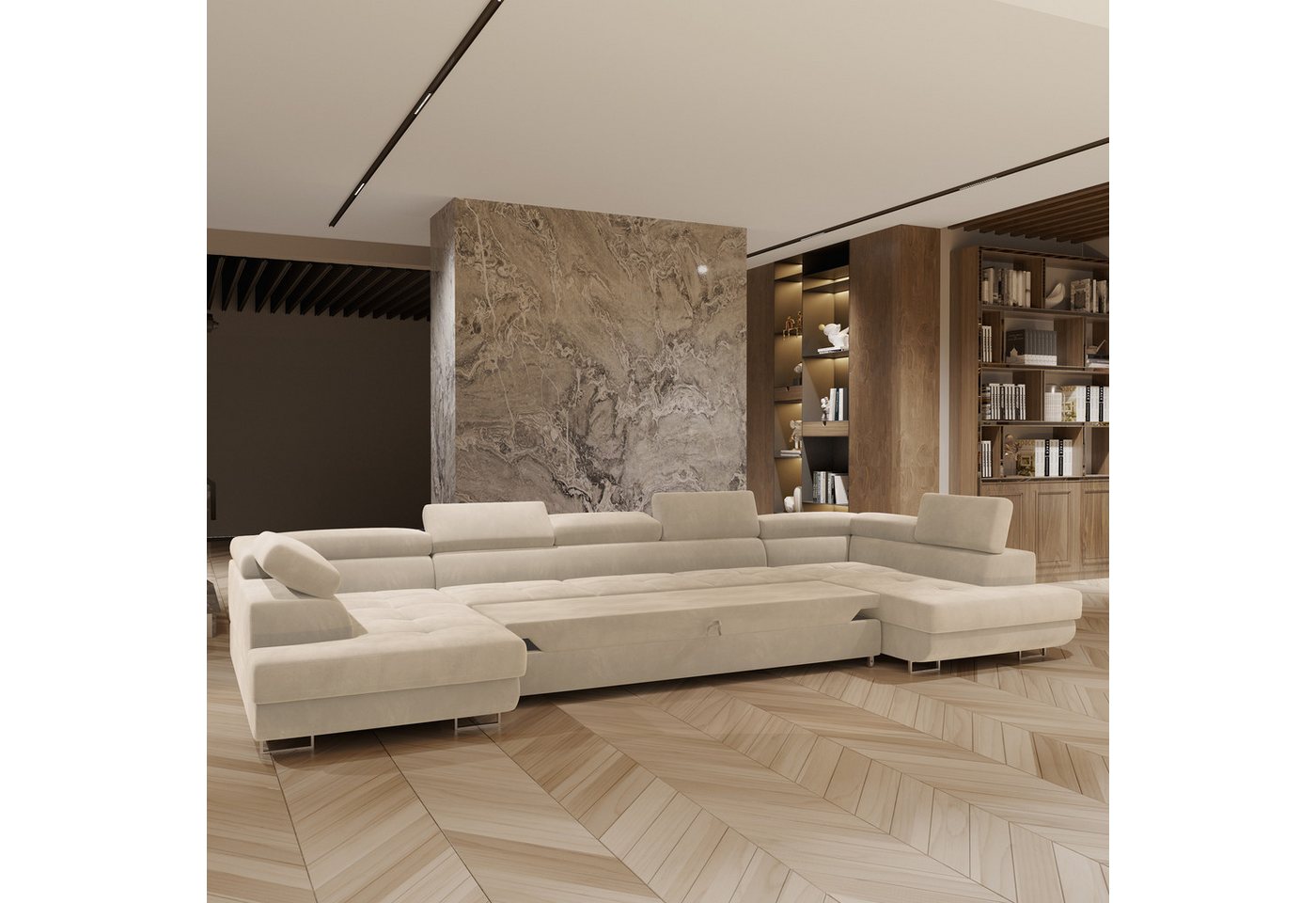 Masseno Ecksofa ISOLANO mit Schlaffunktion U-Form, Sofa mit Bettkasten – Bild 4 von 5