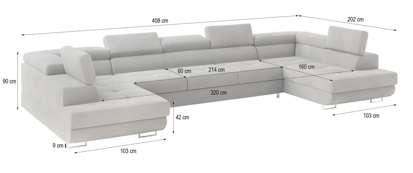 Masseno Ecksofa ISOLANO mit Schlaffunktion U-Form, Sofa mit Bettkasten – Bild 5 von 5