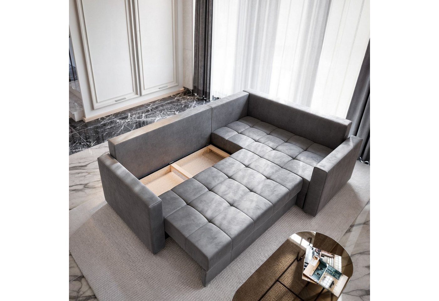 Masseno Ecksofa LIRENO mit Schlaffunktion L-Form, Sofa mit Bettkasten – Bild 3 von 5