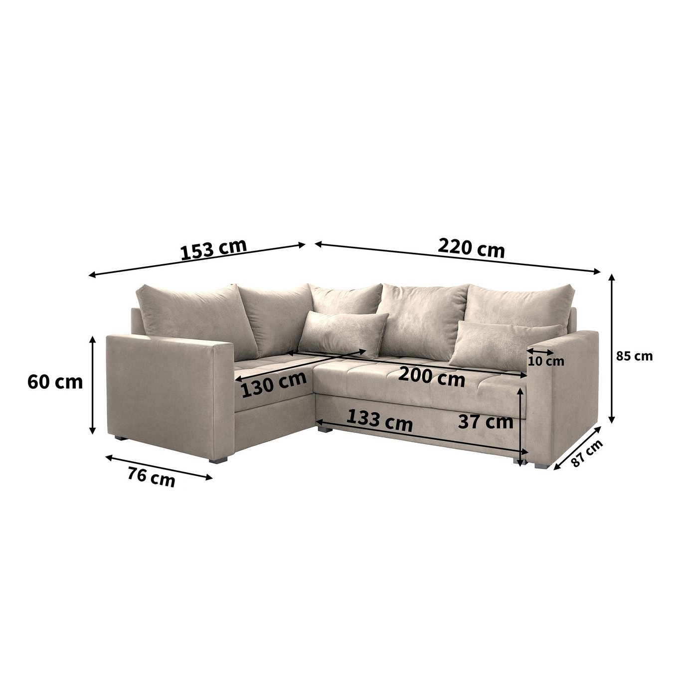 Masseno Ecksofa LIRENO mit Schlaffunktion L-Form, Sofa mit Bettkasten – Bild 5 von 5