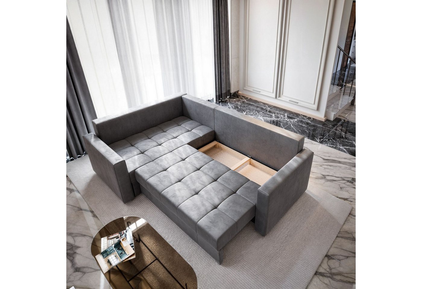 Masseno Ecksofa LIRENO mit Schlaffunktion L-Form, Sofa mit Bettkasten – Bild 3 von 5