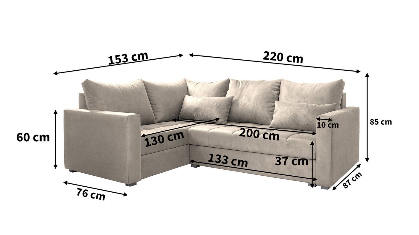 Masseno Ecksofa LIRENO mit Schlaffunktion L-Form, Sofa mit Bettkasten – Bild 5 von 5