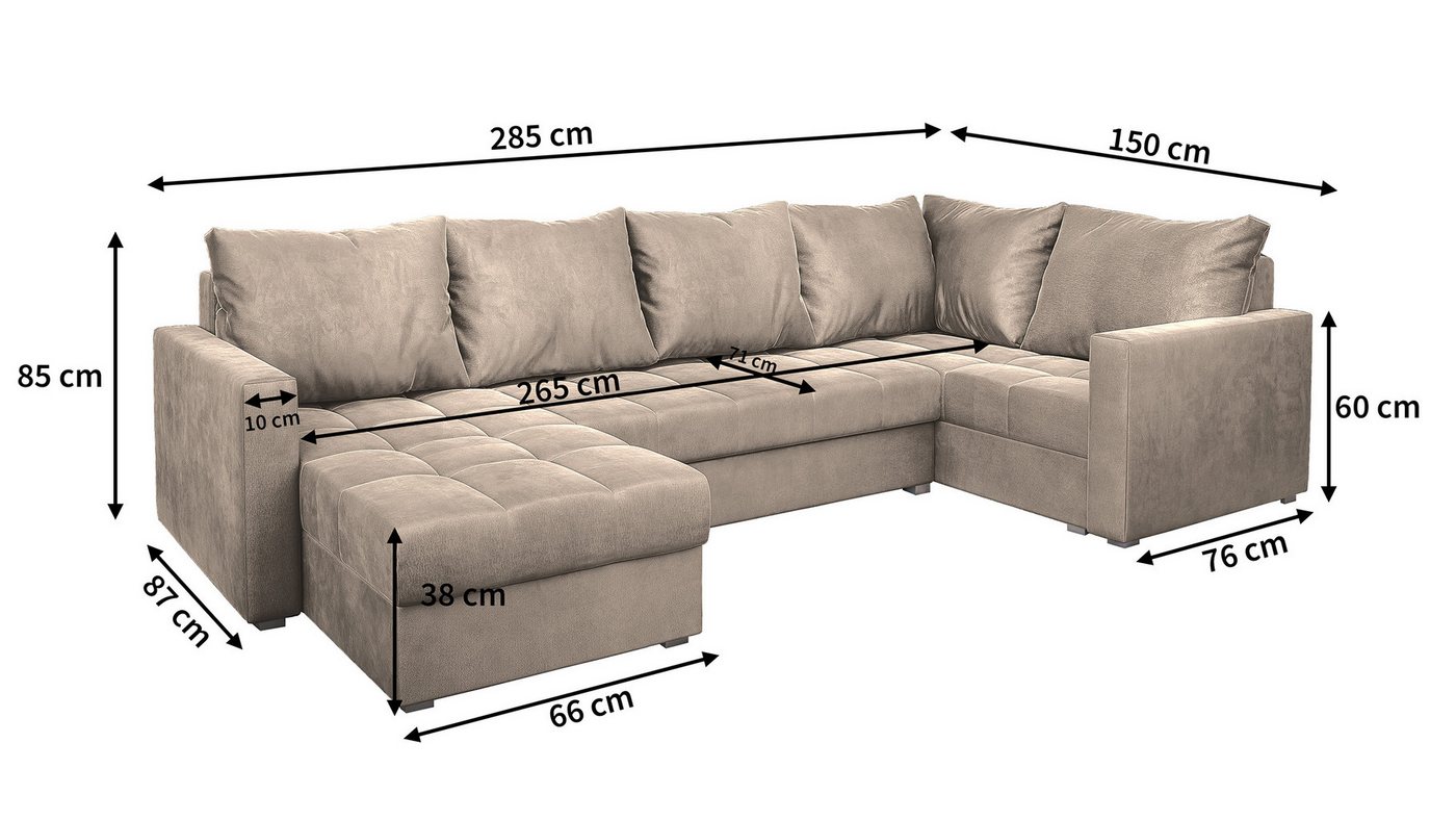 Masseno Ecksofa LORIVO mit Schlaffunktion U-Form, Sofa mit Bettkasten – Bild 4 von 5