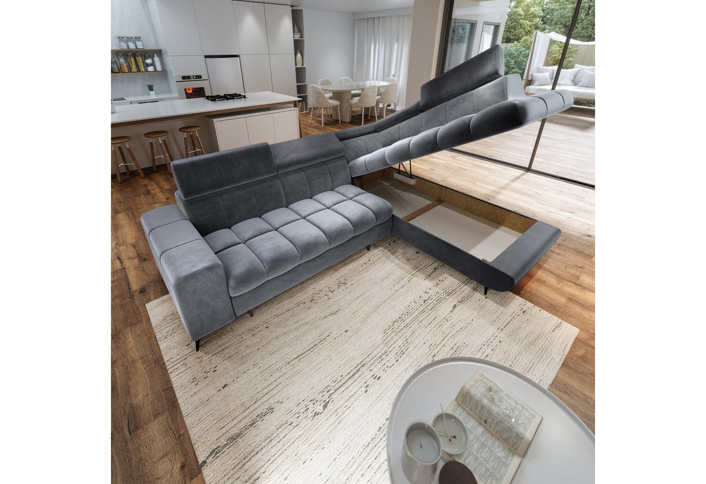 Masseno Ecksofa MORIVA mit Schlaffunktion L-Form, Sofa mit Bettkasten – Bild 3 von 5