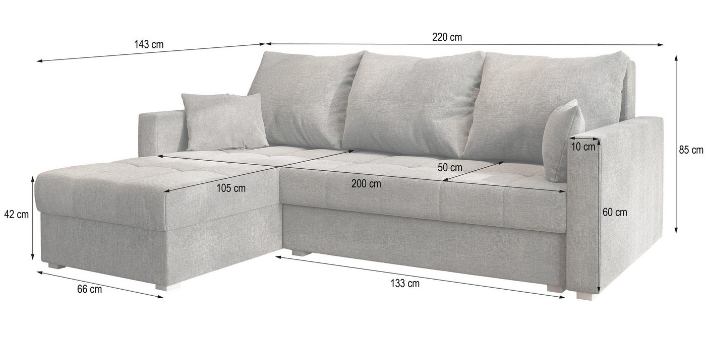 Masseno Ecksofa NIDA mit Schlaffunktion L-Form, Sofa mit Bettkasten – Bild 5 von 5