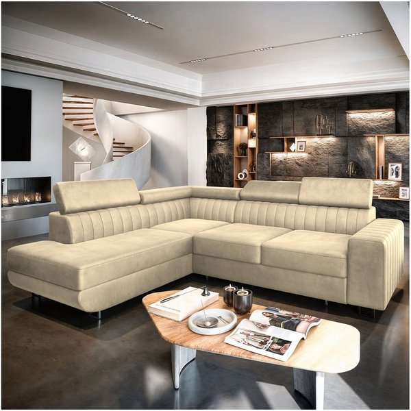 Masseno Ecksofa NOLA mit Schlaffunktion L-Form, Sofa mit Bettkasten