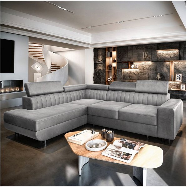 Masseno Ecksofa NOLA mit Schlaffunktion L-Form, Sofa mit Bettkasten