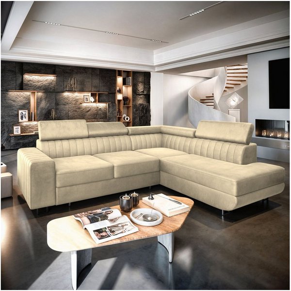 Masseno Ecksofa NOLA mit Schlaffunktion L-Form, Sofa mit Bettkasten