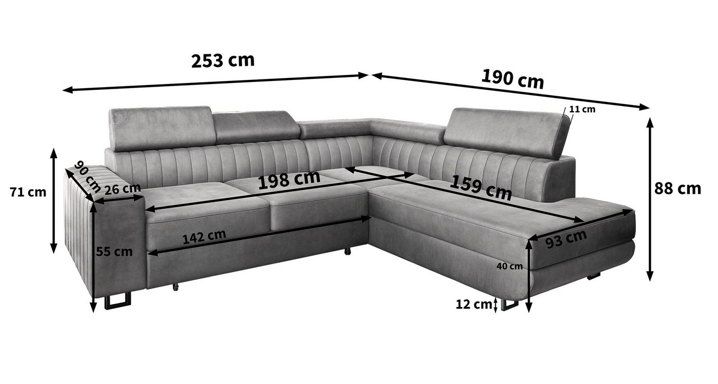 Masseno Ecksofa NOLA mit Schlaffunktion L-Form, Sofa mit Bettkasten – Bild 5 von 5