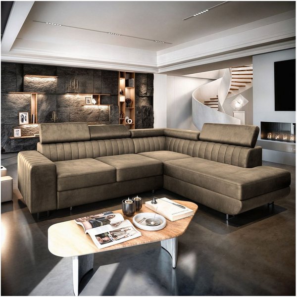 Masseno Ecksofa NOLA mit Schlaffunktion L-Form, Sofa mit Bettkasten