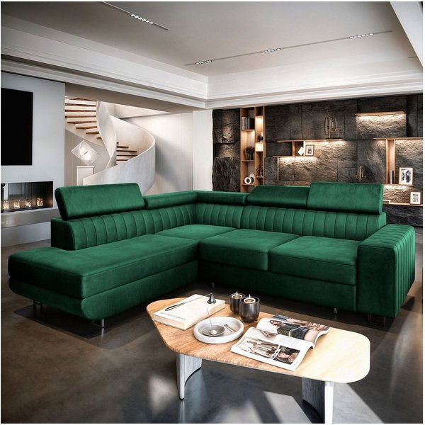 Masseno Ecksofa NOLA mit Schlaffunktion L-Form, Sofa mit Bettkasten