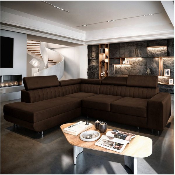 Masseno Ecksofa NOLA mit Schlaffunktion L-Form, Sofa mit Bettkasten