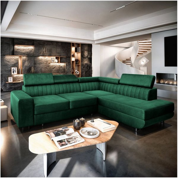 Masseno Ecksofa NOLA mit Schlaffunktion L-Form, Sofa mit Bettkasten