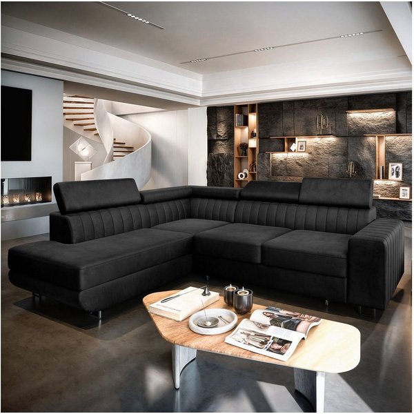 Masseno Ecksofa NOLA mit Schlaffunktion L-Form, Sofa mit Bettkasten