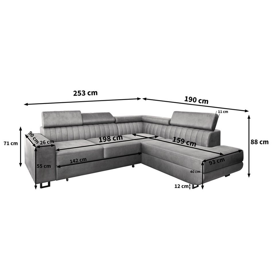 Masseno Ecksofa NOLA mit Schlaffunktion L-Form, Sofa mit Bettkasten – Bild 5 von 5