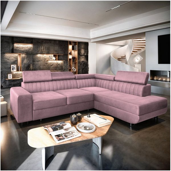 Masseno Ecksofa NOLA mit Schlaffunktion L-Form, Sofa mit Bettkasten