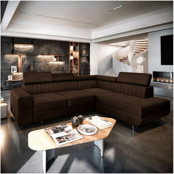 Masseno Ecksofa NOLA mit Schlaffunktion L-Form, Sofa mit Bettkasten