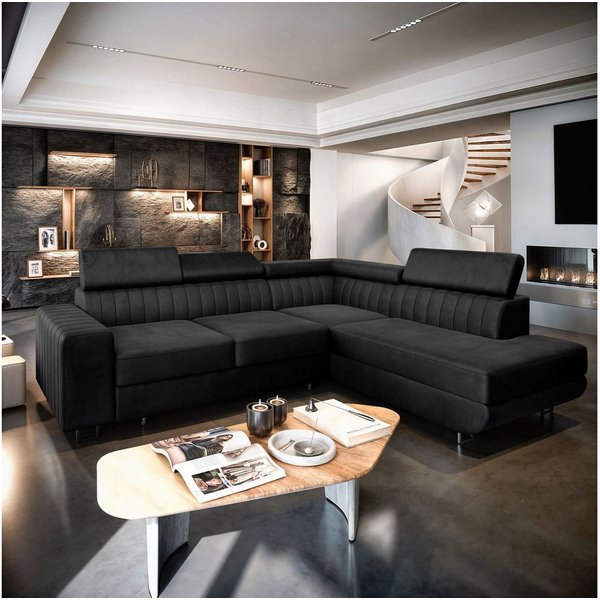 Masseno Ecksofa NOLA mit Schlaffunktion L-Form, Sofa mit Bettkasten