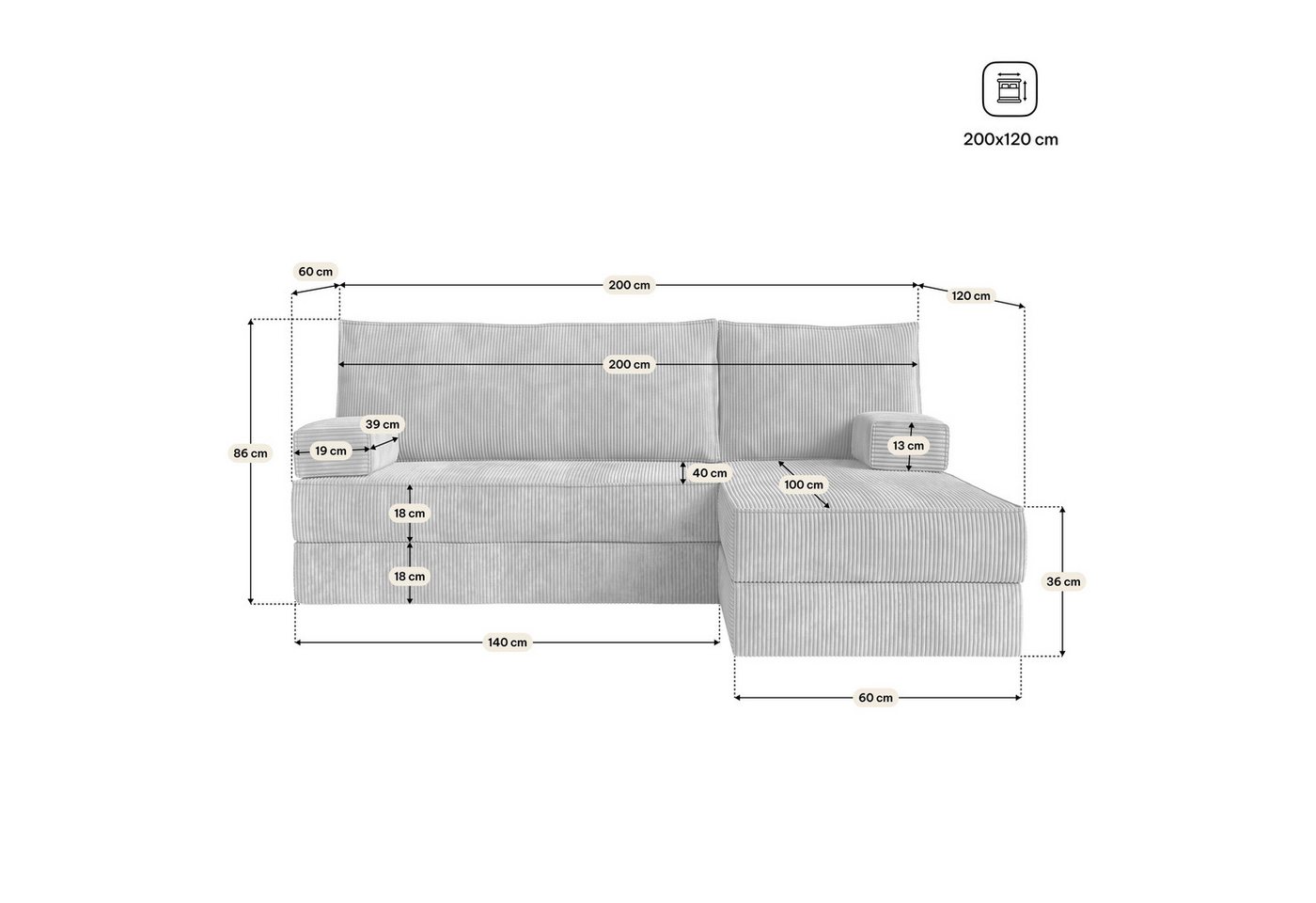 Masseno Ecksofa NOTIA modulares Boneless Sofa mit Schlaffunktion – Bild 5 von 5