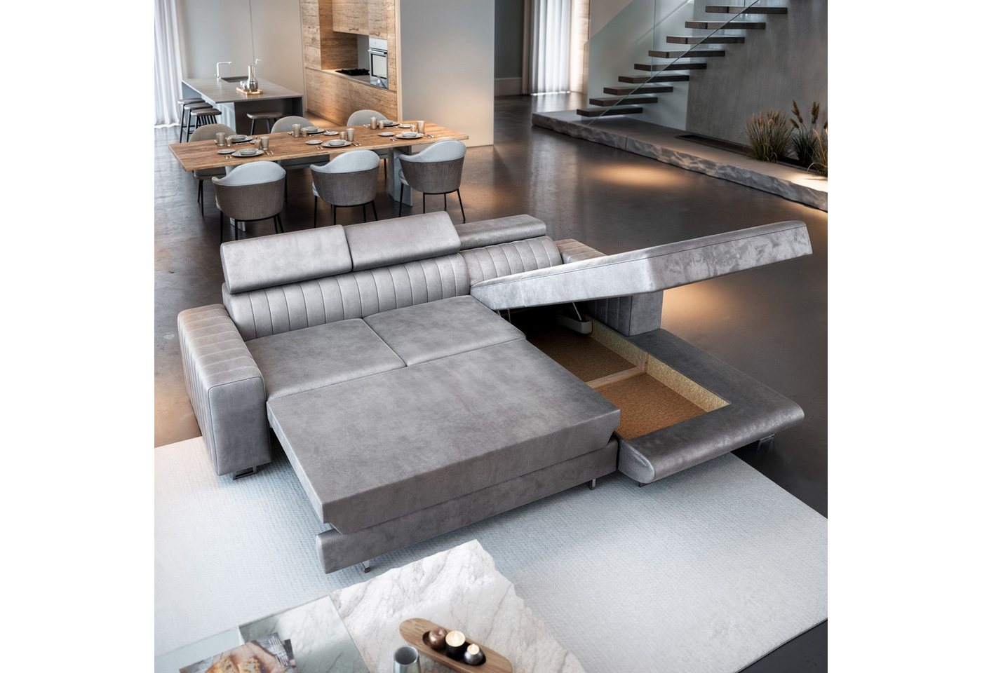 Masseno Ecksofa NOTO mit Schlaffunktion L-Form, Sofa mit Bettkasten – Bild 3 von 5