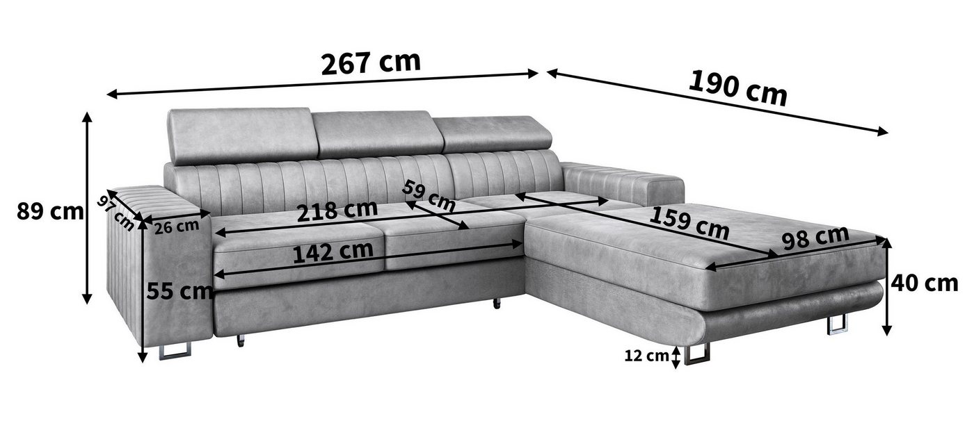 Masseno Ecksofa NOTO mit Schlaffunktion L-Form, Sofa mit Bettkasten – Bild 5 von 5