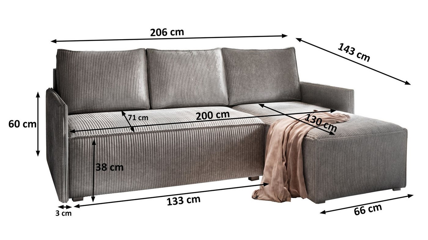 Masseno Ecksofa PERUSI mit Schlaffunktion L-Form, Sofa mit Bettkasten – Bild 5 von 5