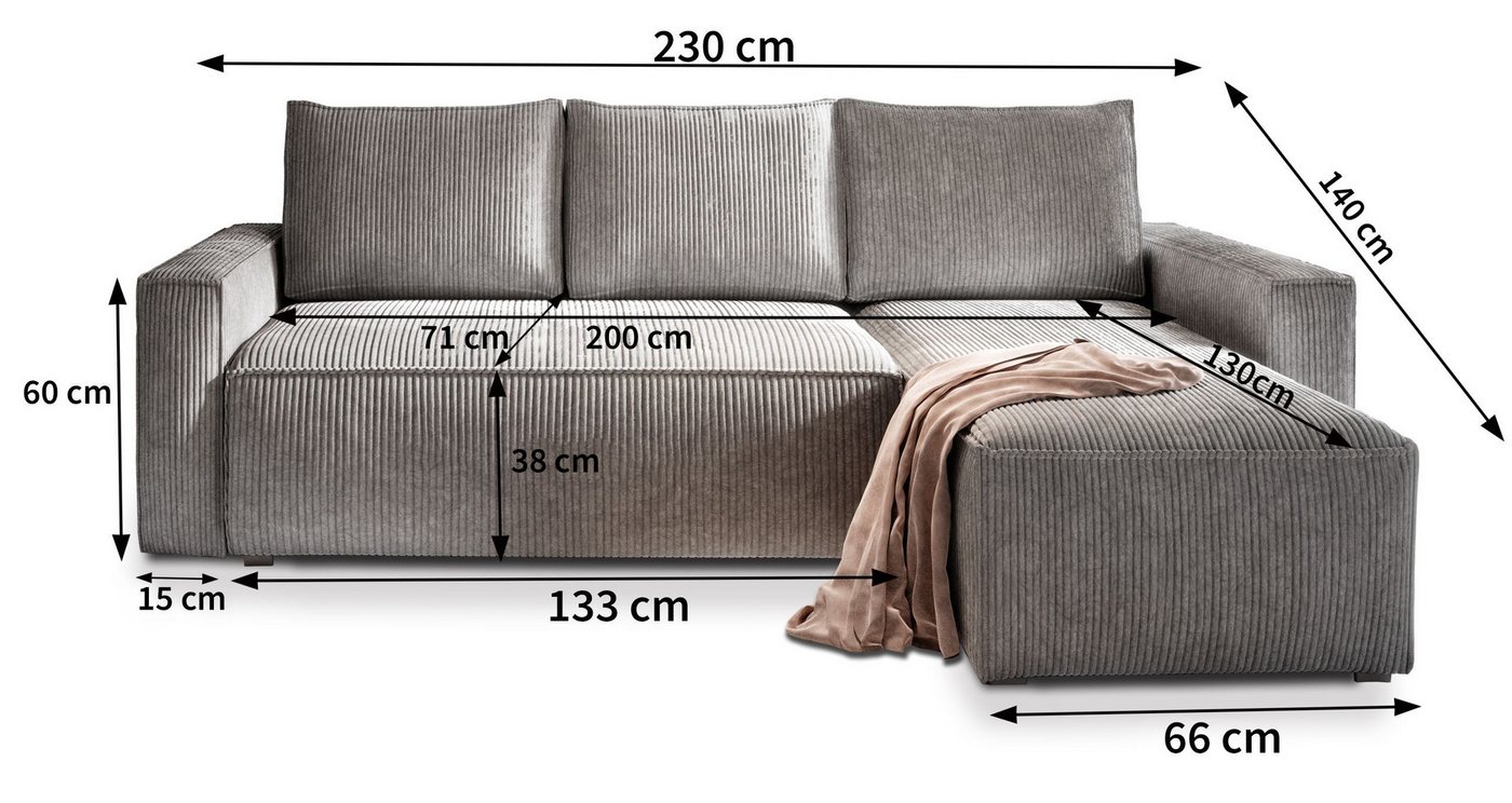 Masseno Ecksofa POTARO mit Schlaffunktion L-Form, Sofa mit Bettkasten – Bild 5 von 5