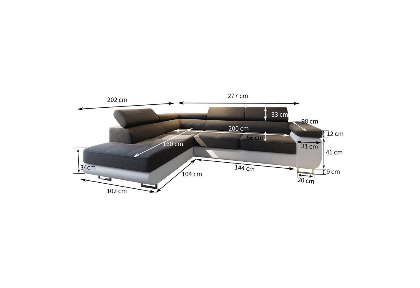 Masseno Ecksofa SELVA mit Schlaffunktion L-Form, Sofa mit Bettkasten – Bild 4 von 5