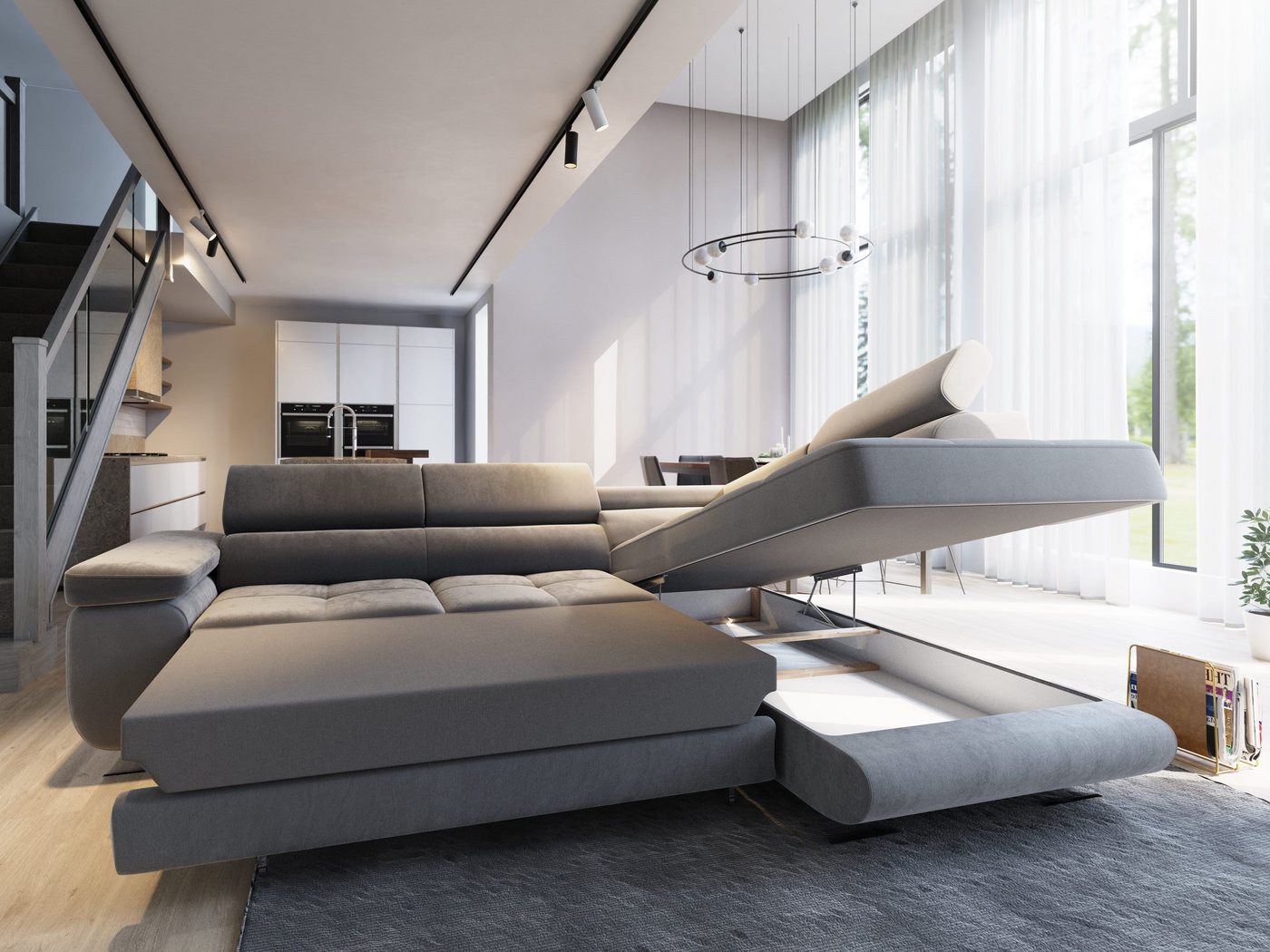 Masseno Ecksofa SELVA mit Schlaffunktion L-Form, Sofa mit Bettkasten – Bild 3 von 5