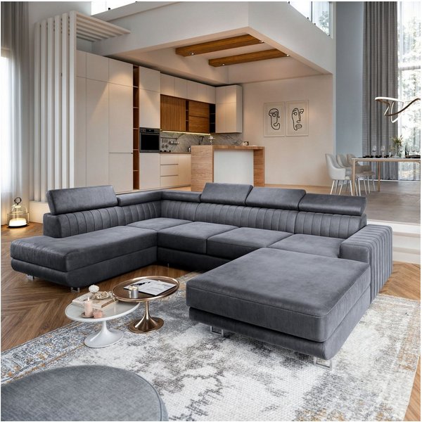 Masseno Ecksofa SIENA mit Schlaffunktion U-Form, Sofa mit Bettkasten