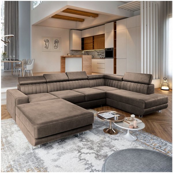 Masseno Ecksofa SIENA mit Schlaffunktion U-Form, Sofa mit Bettkasten