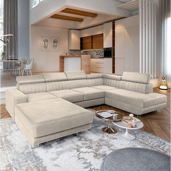 Masseno Ecksofa SIENA mit Schlaffunktion U-Form, Sofa mit Bettkasten